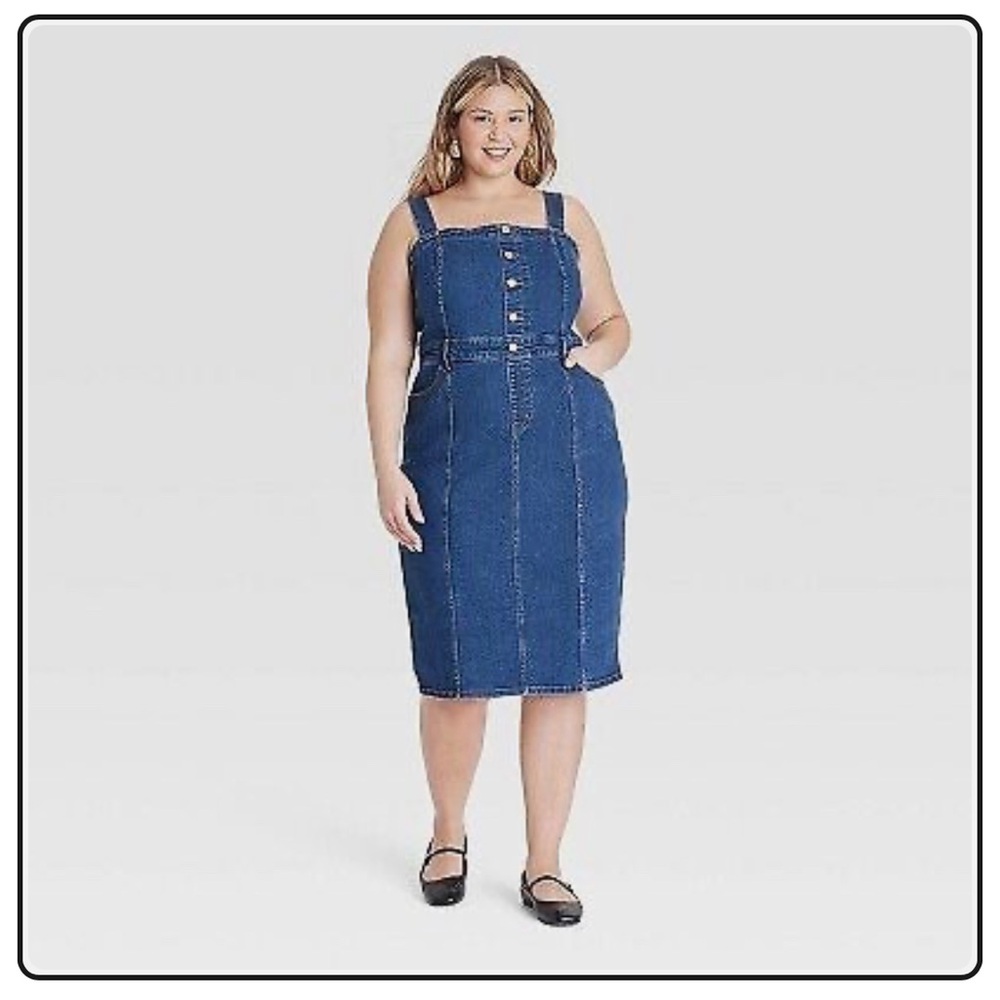 Ava & Viv Blue Sheath Midi Dress with Square Neck and Sleeveless Style